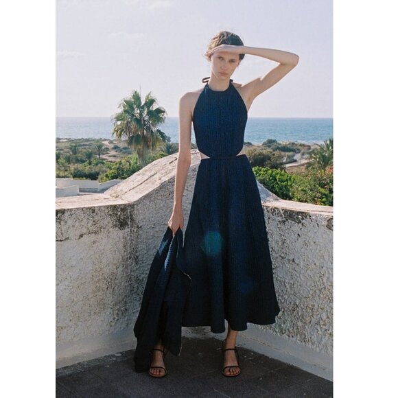 Sabina Musayev Eti Midi Maxi Dress Cut Out Halter Denim Summer Sundress Tie Back - Picture 13 of 15